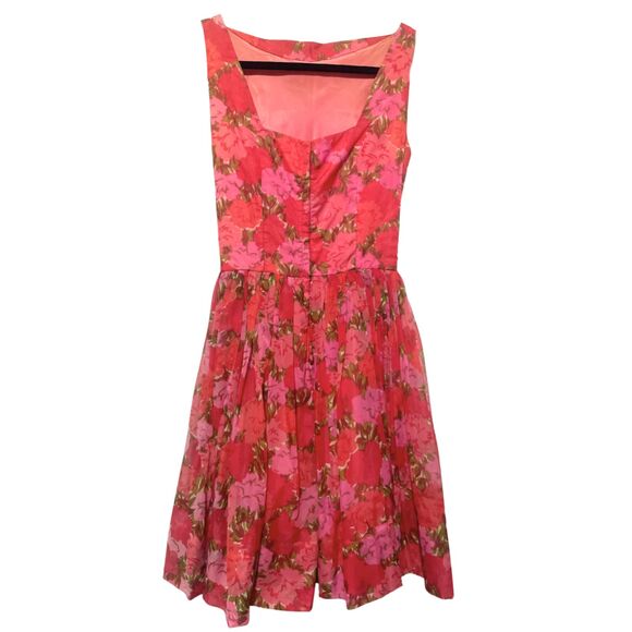 Vintage 1950s Sleeveless Red Pink Floral Swing Dress - Picture 2 of 15